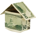 Image of a house made with dollar bills